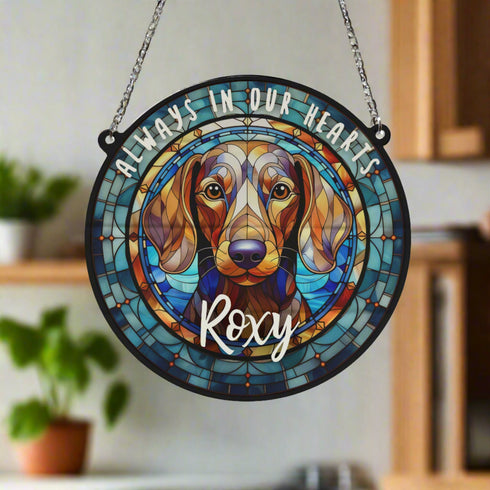 Dachshund Dapple Memorial Stained Glass Effect Suncatcher